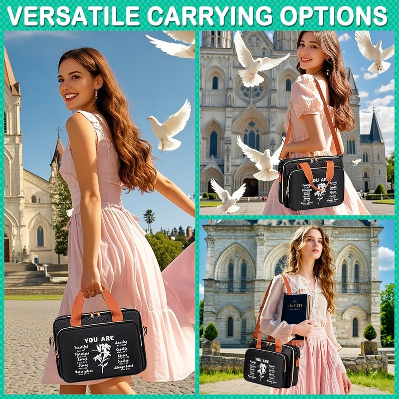 TuErCao Bible Cover Case for Women Men Study Supplies Bag Christian Catholic Spiritual Gifts Accessories with Shoulder Strap and Detachable Pen Highlighters Slots - Image 5